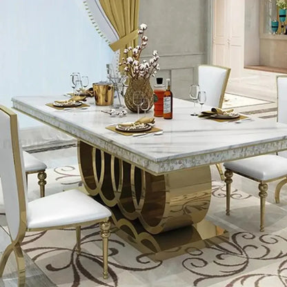 Modern Marble Top-Grade Dining Table And Chairs Combination Stainless Steel Crown Apartment Golden Carved Table Mesa Furniture