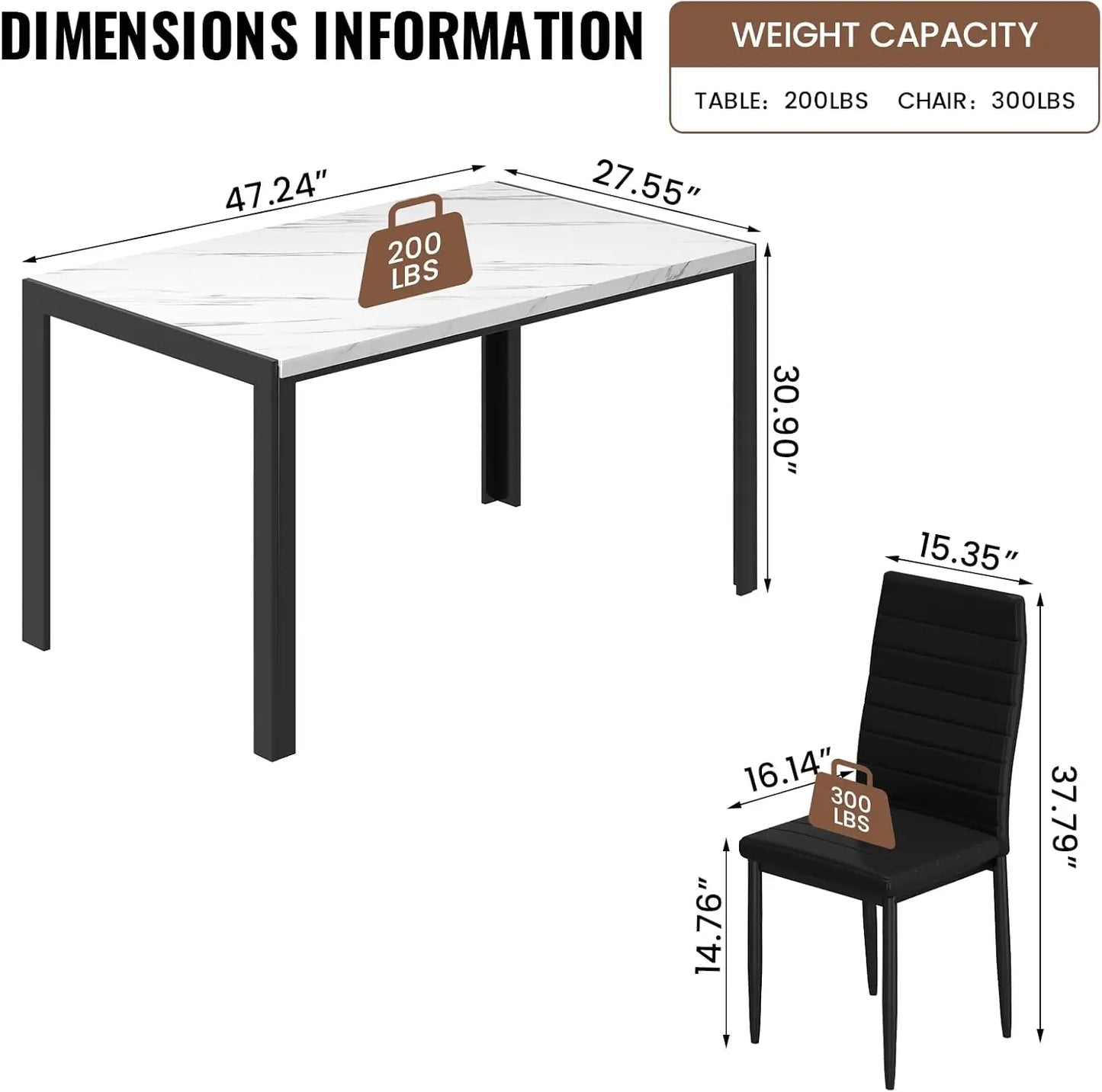 Juego de mesa de comedor para 4, juego de mesa y sillas de cocina moderno de 5 piezas, mesa de mármol sintético y 4 sillas de cuero PU para comedor