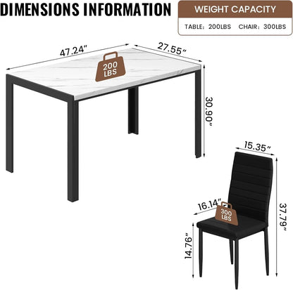 Juego de mesa de comedor para 4, juego de mesa y sillas de cocina moderno de 5 piezas, mesa de mármol sintético y 4 sillas de cuero PU para comedor