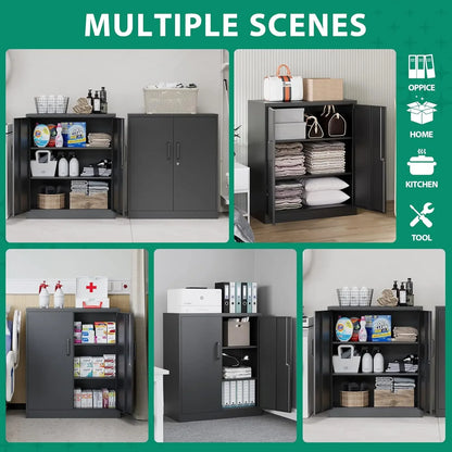 Metal Storage Cabinets with Lock, Small Locker Steel Cabinets, Adjustable Shelves 2 Doors for Home,Office, Warehouse,Garage