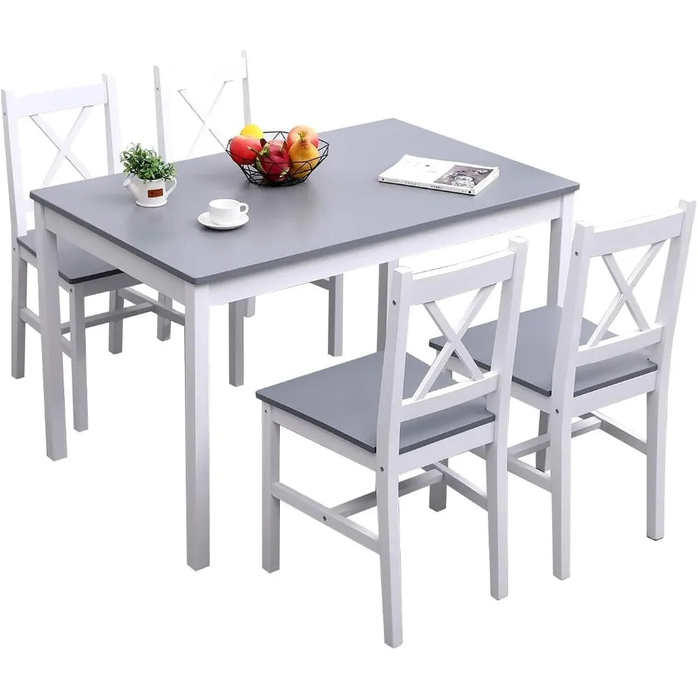 Ensemble de table à manger pour 4 personnes, ensemble de table à manger de cuisine en bois 5 pièces avec 4 chaises pour cuisine, salle à manger, restaurant, petit espace