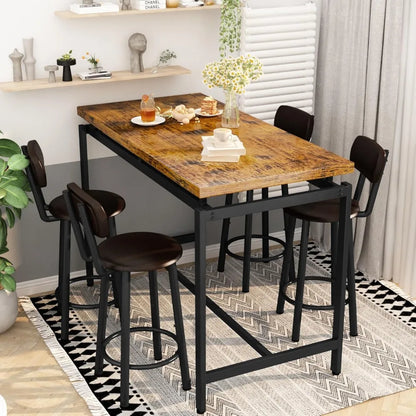 Juego de mesa de comedor para 4 personas, mesa de bar y sillas para 4 personas, mesa de comedor de altura de mostrador, 4 taburetes con respaldo tapizado de cuero de PU