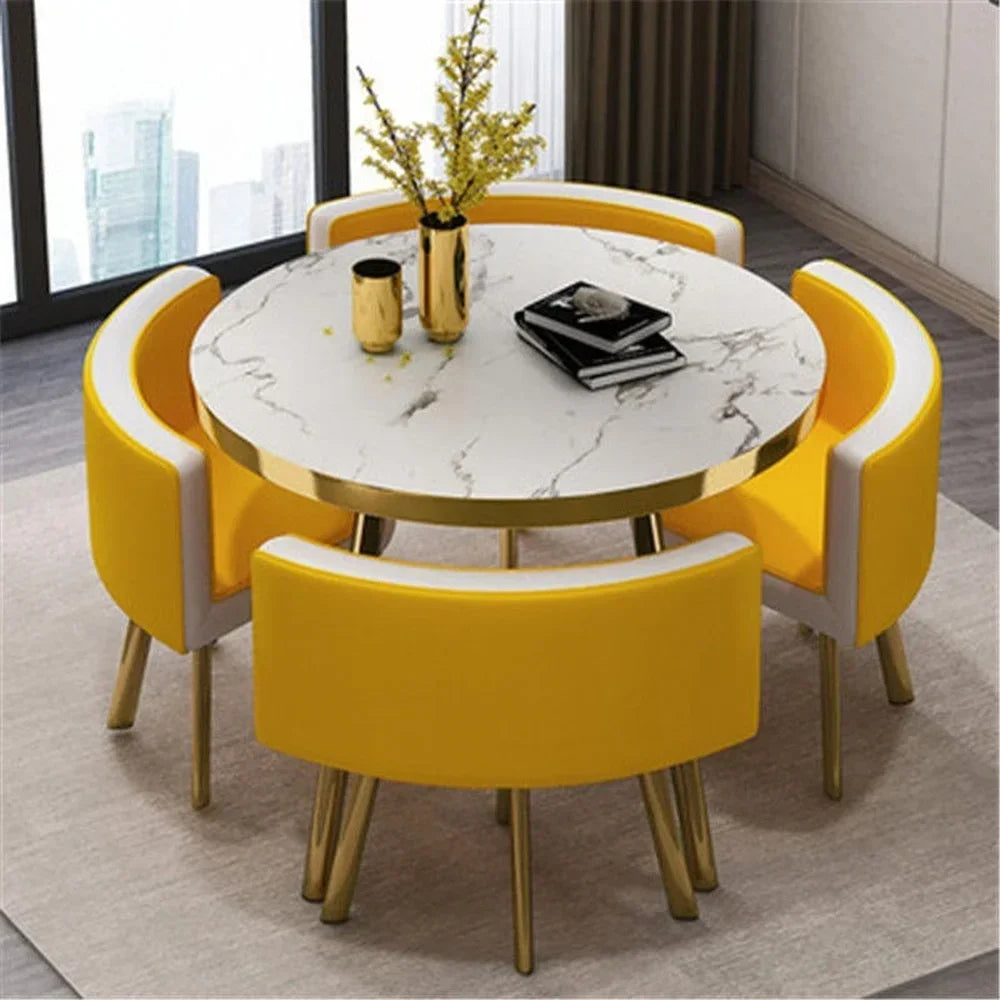 Marble Round 80cm Dining Tables Set 4 Chairs Modern Center Wood Table Luxury White Muebles Para El Hogar Apartment Furniture