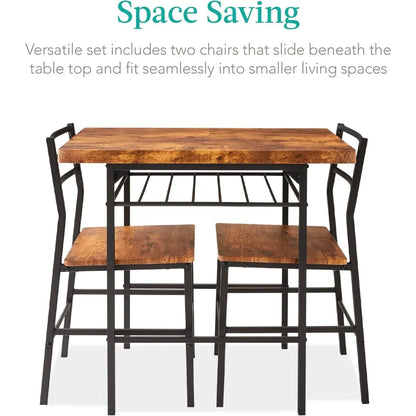 3-Piece Modern Dining Set, Space Saving Dinette for Kitchen, Dining Room, Small Space w/Steel Frame, Built-in Storage