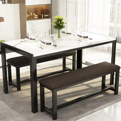 Mesa de comedor de imitación de mármol para 4 personas, muebles de cocina con 2 mesas de comedor de cuero PU, mesa de cocina y sillas