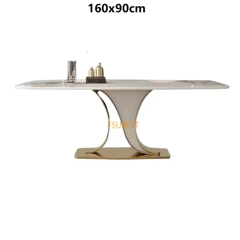 Ensemble de table à manger avec cadre turc et plateau en marbre blanc, table et chaise de salle à manger moderne en acier inoxydable doré pour 6/8 places