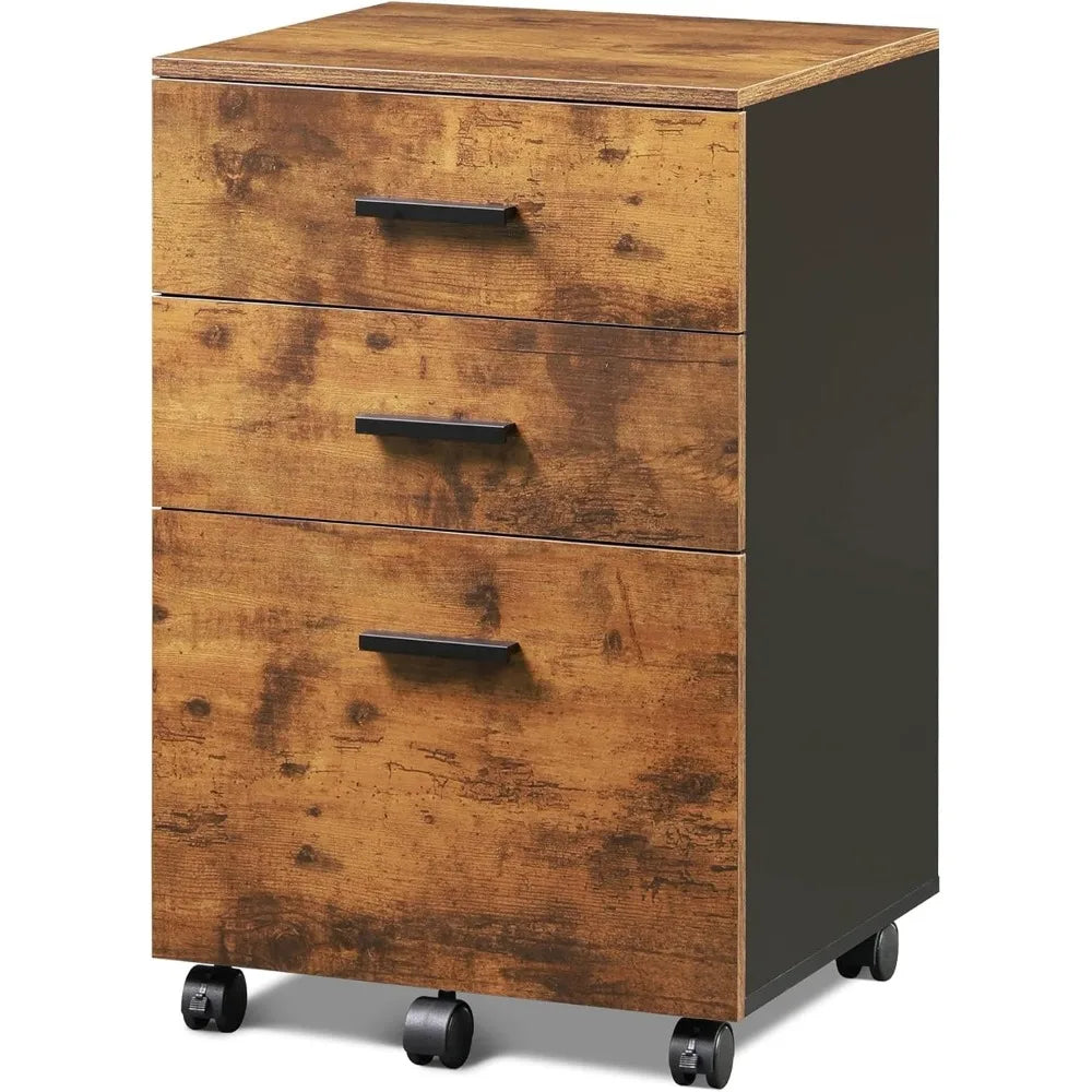 3 Drawer Wood Mobile File Cabinet, Rolling Filing Cabinet for Letter/A4 Size