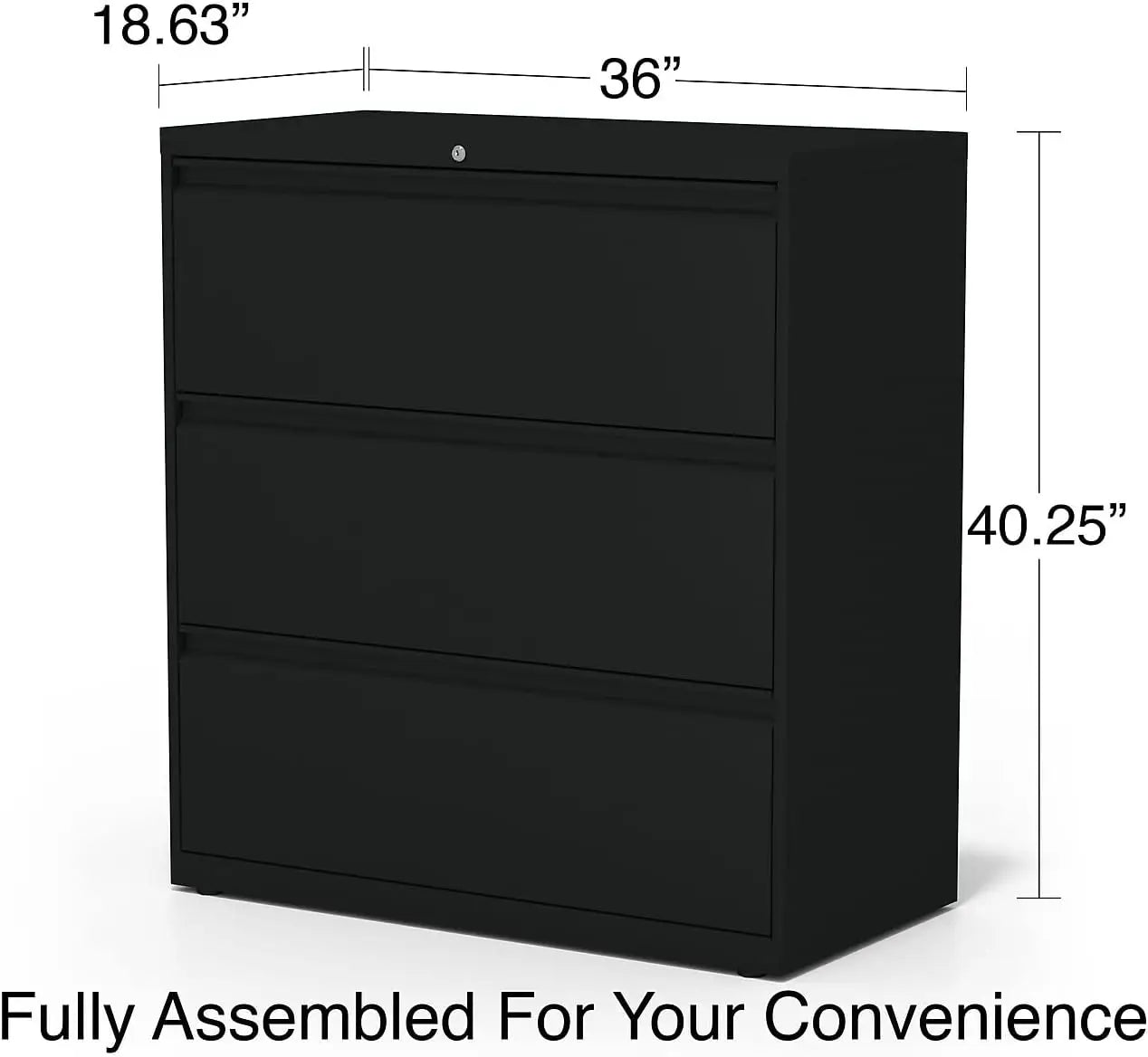 Archivador lateral de 3 cajones con cerradura, tamaño carta/legal, color negro, 36 pulgadas de ancho, Staples 935600