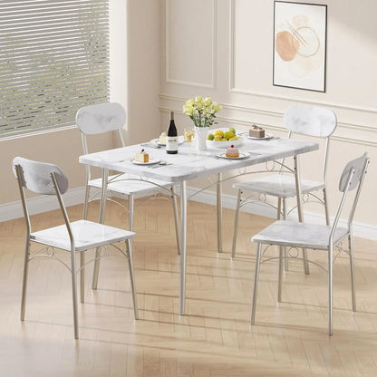 Ensemble de table à manger pour 4 personnes, 5 pièces, avec chaises, pour cuisine, coin déjeuner et petit espace, 43,3 po, blanc