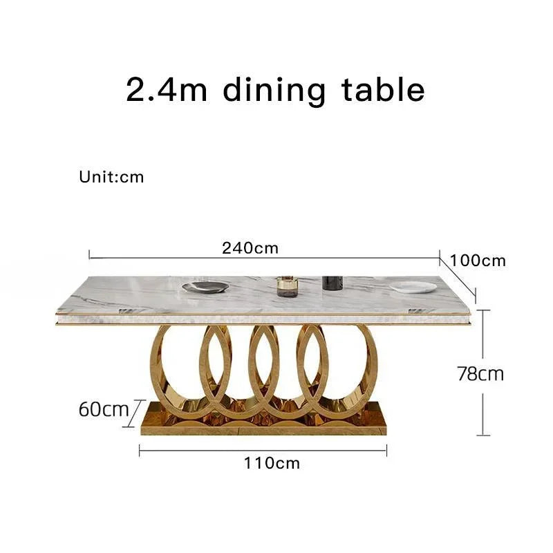 Modern Marble Top-Grade Dining Table And Chairs Combination Stainless Steel Crown Apartment Golden Carved Table Mesa Furniture