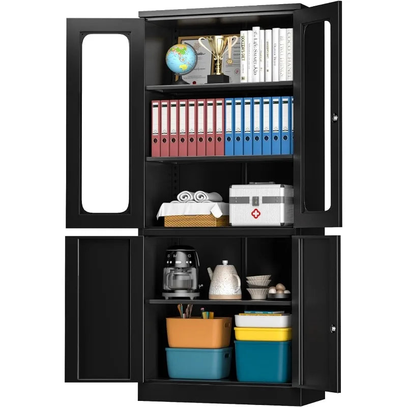 Gabinete de almacenamiento de acero SnapIt de 72" con cerradura de metal con 4 estantes ajustables, 2 puertas y cerradura para archivos, oficina, garaje,