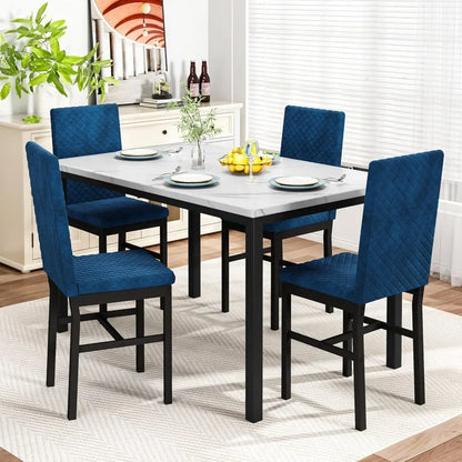 Ensemble de table à manger pour 4 personnes, tables de salle à manger en faux marbre avec 4 chaises de salle à manger rembourrées en velours, ensemble table et chaises de cuisine