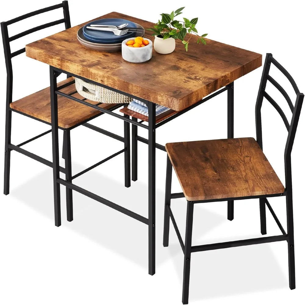 3-Piece Modern Dining Set, Space Saving Dinette for Kitchen, Dining Room, Small Space w/Steel Frame, Built-in Storage