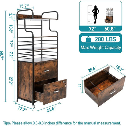 Archivador vertical, archivador móvil de 2 cajones con 3 estantes, soporte para impresora con estantes de almacenamiento abiertos, apto para A4/carta