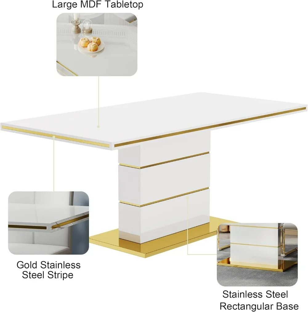 Juego de mesa de comedor para 6 personas, juego de mesa con sillas de comedor con mechones, mesas de cocina con base de acero inoxidable, juego de mesas y sillas de comedor