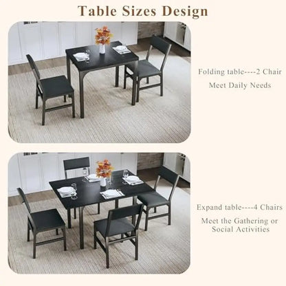 Ensemble de table à manger pour 4 personnes, ensemble de 4 chaises de cuisine extensibles avec coussins, rectangulaire avec cadre en métal et panneau MDF,