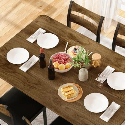 Juego de mesa de comedor para 4, mesa de comedor de 43,3" con 4 sillas tapizadas de cuero sintético, juego de mesa y sillas de cocina de madera de 5 piezas