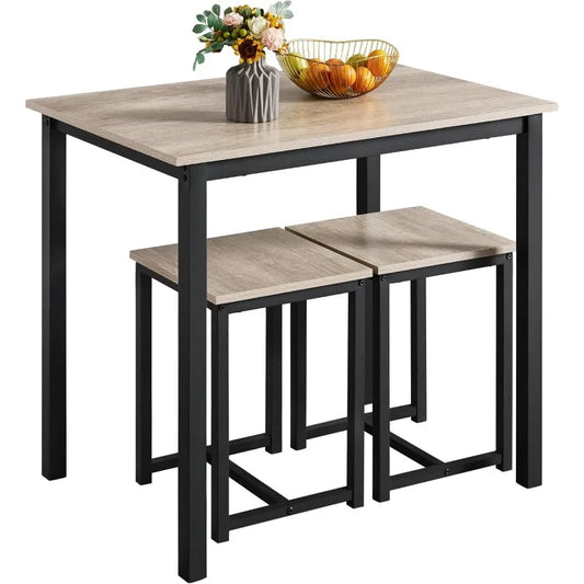 3 Piece Dining Table Set - Kitchen Table & Chair Sets for 2 - Compact Table w/ 2 Stools & Space Saving Design