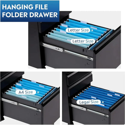 3 Drawer Mobile File Cabinet Under Desk Office,Fully Assembled Except Casters,Letter Size Black