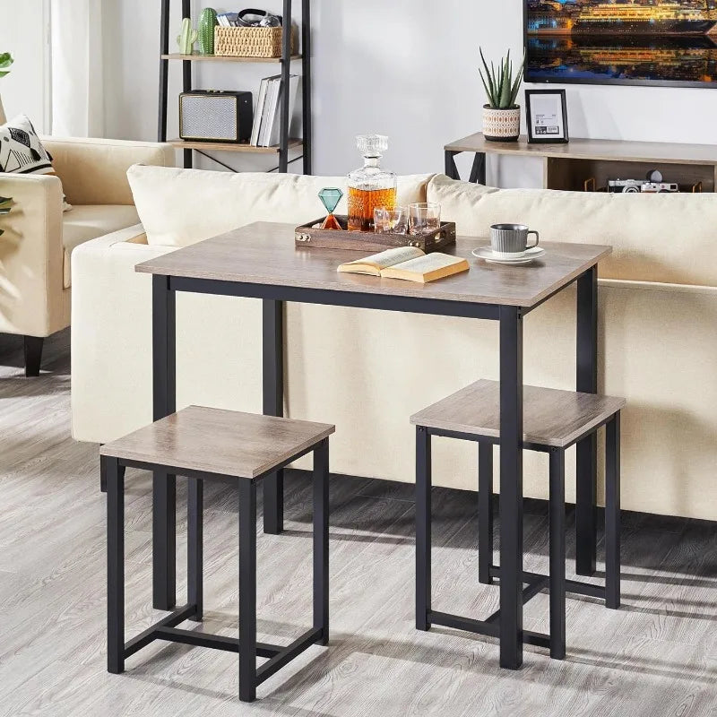 3 Piece Dining Table Set - Kitchen Table & Chair Sets for 2 - Compact Table w/ 2 Stools & Space Saving Design