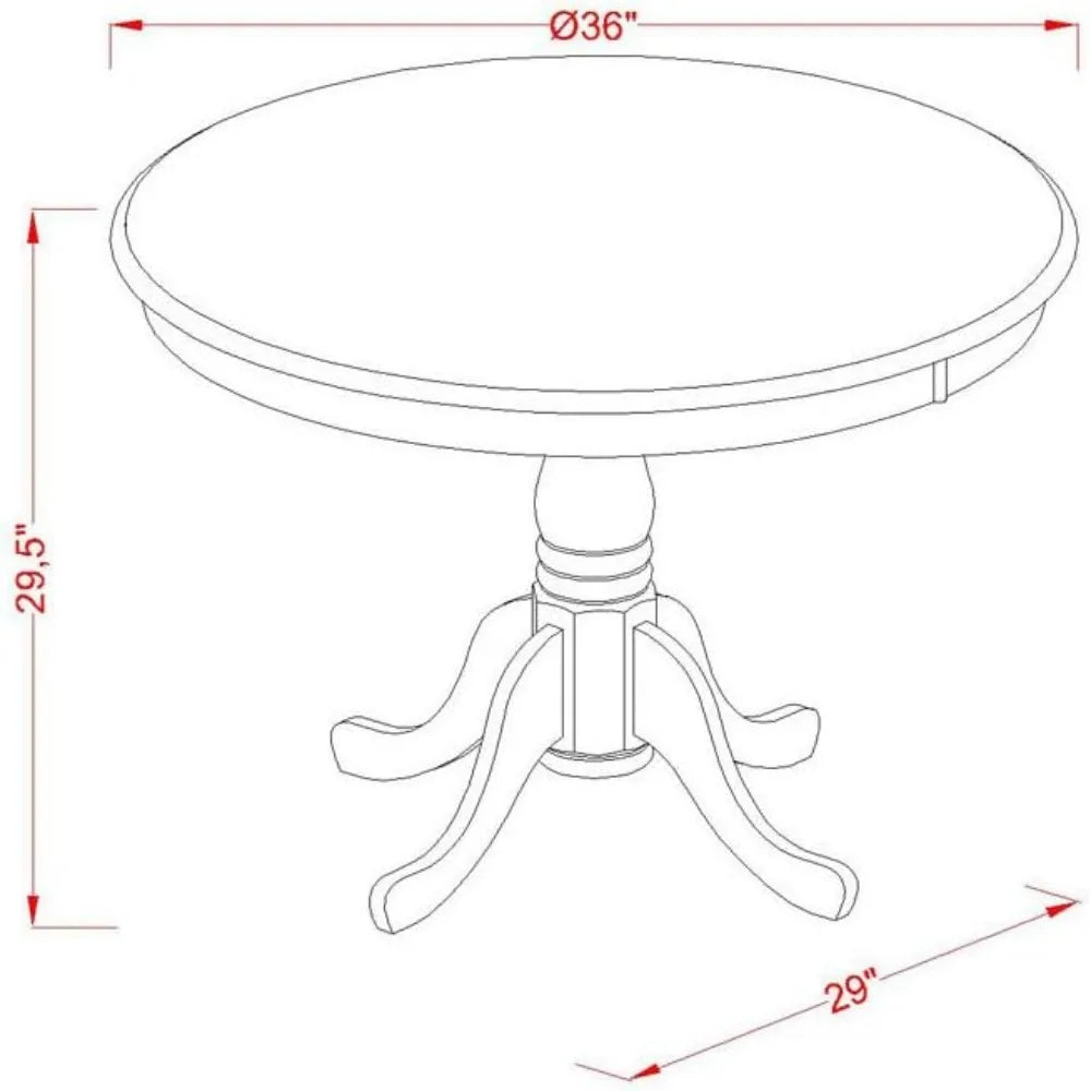 Ensembles de salle à manger, 5 pièces pour 4 personnes, une table ronde avec une base et 4 sièges en bois massif blanc lin 36x36, ensembles de salle à manger.