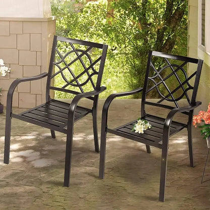 Ensemble de meubles de salle à manger pour patio avec chaises et table en fer forgé pour extérieur - Chaises en métal empilables, table de bistrot à lattes en acier pour jardin