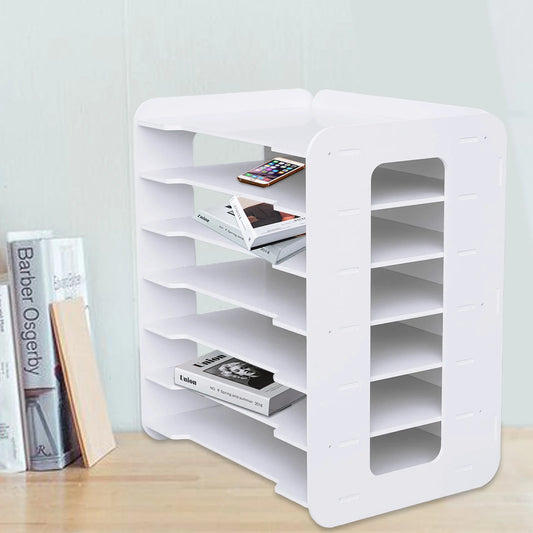 LOYALHEARTDY 7 Tier Letter Tray Paper Sorter Holder File Document Rack Shelf Desk Organizer for Home Office Classroom White