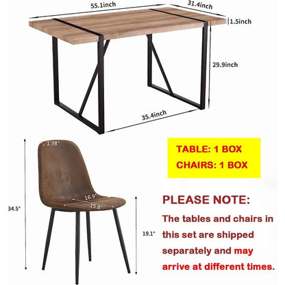 Juego de mesa de comedor para 4, mesa de comedor de madera moderna de 55'', 4 sillas de comedor de tela, juego de mesa y sillas de 4