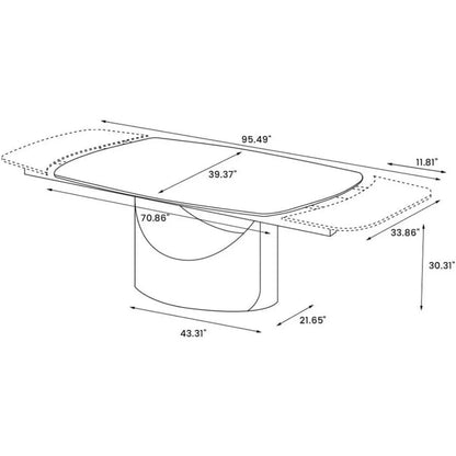 Table de salle à manger extensible 6-8, 93,7" Table à manger moderne Hobart pour 6-10, plateau de table rectangulaire en pierre frittée brillante blanche