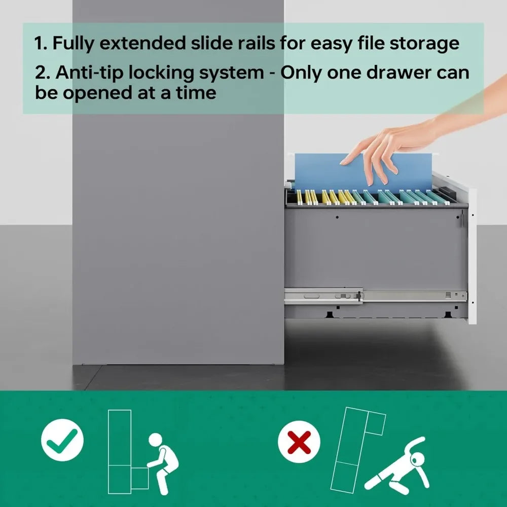 Archivador con cajones y cerradura, archivadores laterales de metal para el hogar y la oficina, archivos colgantes de tamaño carta, legal, F4 y A4