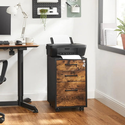 Lockable office filing cabinet, pre installed, suitable for A4, legal, and letter sized documents except for wheels and handles