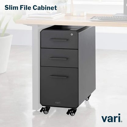 Archivador Vari Slim: archivador de oficina de tres cajones, pedestal móvil moderno con acero resistente, armario de almacenamiento con cerradura