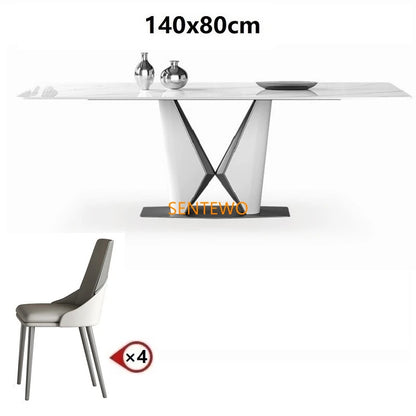 Juego de mesa de comedor de lujo con losa de mármol y 8 sillas, mesa de comedor de mármol, mesa de comedor de acero inoxidable con base dorada