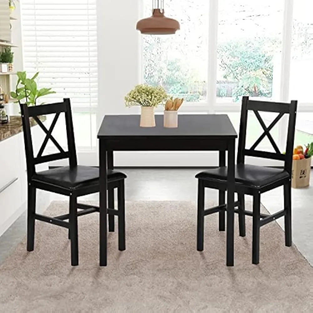 3 Piece Dining Table Set Sturdy Wooden Square Table and Chair Breakfast Table Set for 2 Person, Small Dining Room