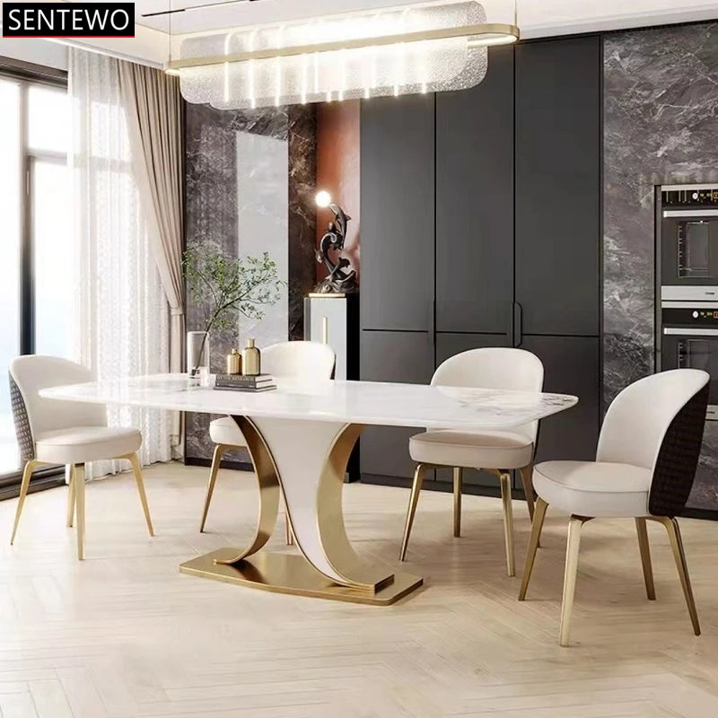 SENTEWO Envío gratuito Juego de mesa de comedor italiano de 6 sillas Marco dorado Juego de mesa de comedor de diseño moderno Muebles para apartamentos