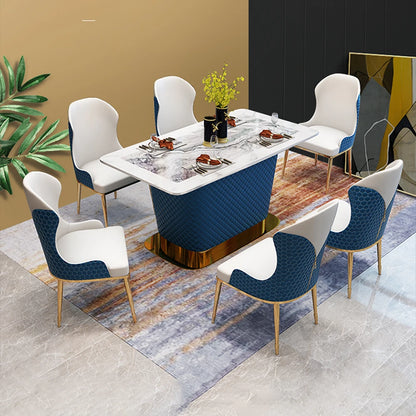 MANBAS Eleve su comedor con un juego de mesa de mármol con 6 sillas de cuero y muebles de cocina de diseño en acero inoxidable