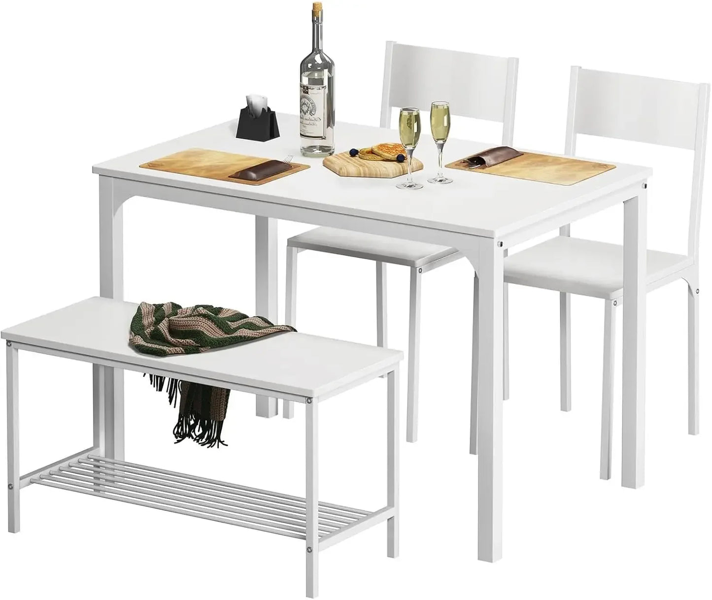 Juego de mesa de comedor para 4, juego de mesa de cocina con sillas y banco, juego de mesa de comedor de 4 piezas para espacios pequeños, apartamento