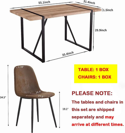 Juego de mesa de comedor para 4, mesa de comedor de madera moderna de 55'', 4 sillas de comedor de tela, juego de mesa y sillas de 4