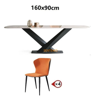 SENTEWO Table à manger de cuisine en marbre italien avec 6 chaises, cadre en acier au carbone, ensemble de tables à manger et de chaises Mesa Com 4 Cadeiras