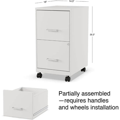 2-Drawer Vertical Mobile File Cabinet, Letter Size, Pearl White, 18-Inch-D (19634)