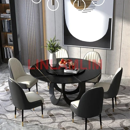 Muebles de comedor Linlamlim, juego de mesa de piedra sinterizada con sillas de cuero y muebles de cocina de diseño de acero inoxidable