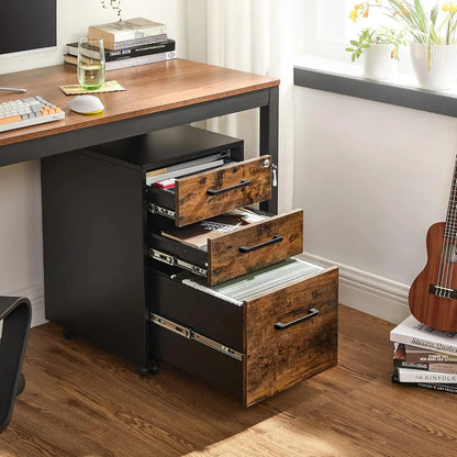 Lockable office filing cabinet, pre installed, suitable for A4, legal, and letter sized documents except for wheels and handles