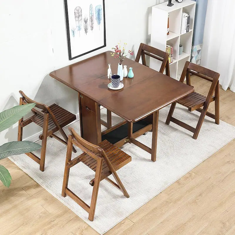 Wood Table And Chair Set Home Mobile Folding Dining Table 4.3ft With Chair Storage Space