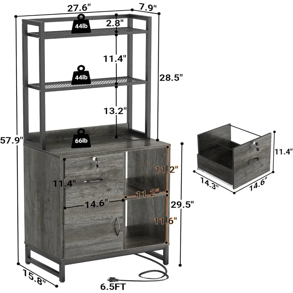 Archivador vertical con cerradura y estación de carga, archivador de cajón grande para estantería, adecuado para oficina en casa