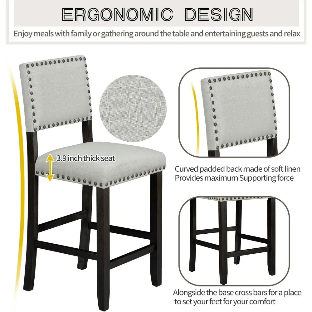 Juego de mesa de comedor, juego de altura de encimera de cocina con mesa rectangular y sillas acolchadas para lugares pequeños, juego de mesa de comedor