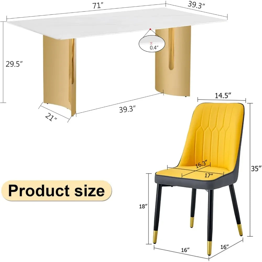 Ensemble de table à manger pour 8 personnes, plateau en faux marbre et pieds chromés dorés pour cuisine, ensemble de tables à manger, 71 po