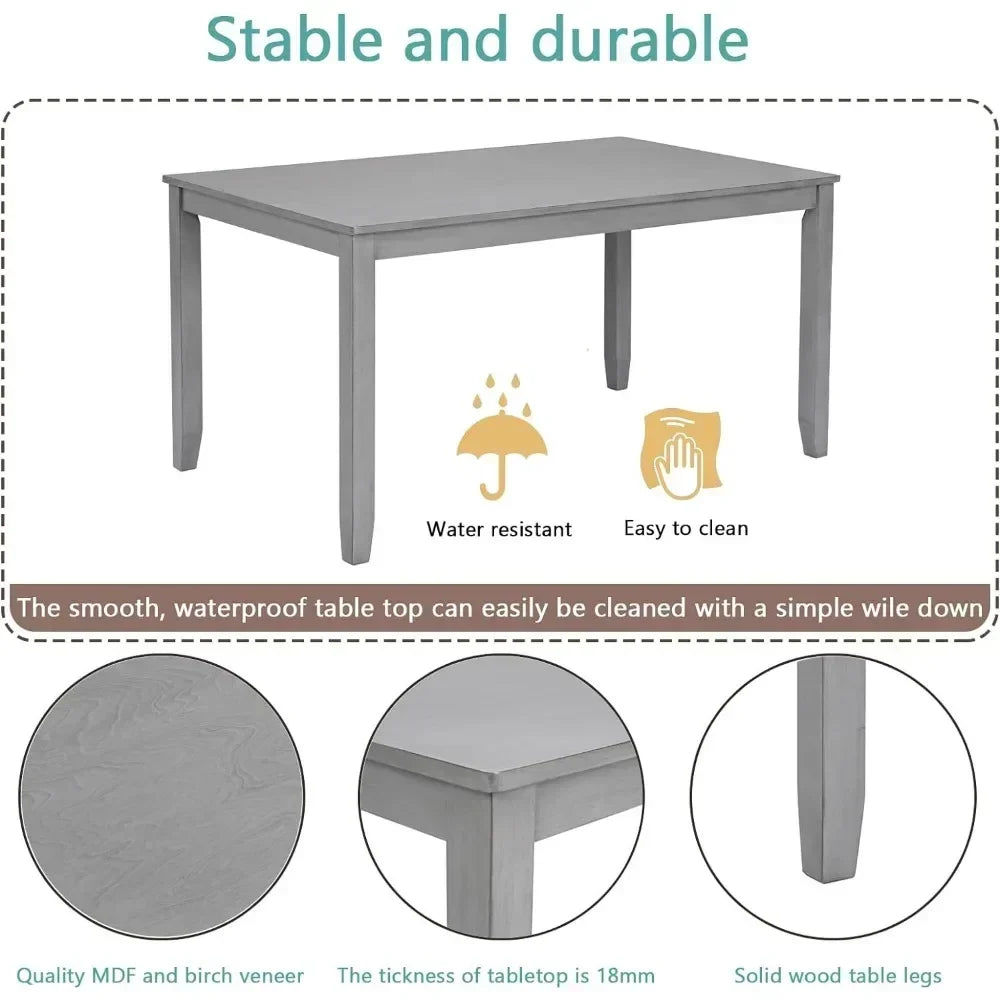 Juego de mesa de comedor para 6 personas, juego de mesa de cocina estilo granja con 4 sillas tapizadas y 1 banco, juego de mesa de comedor de madera maciza para cocina