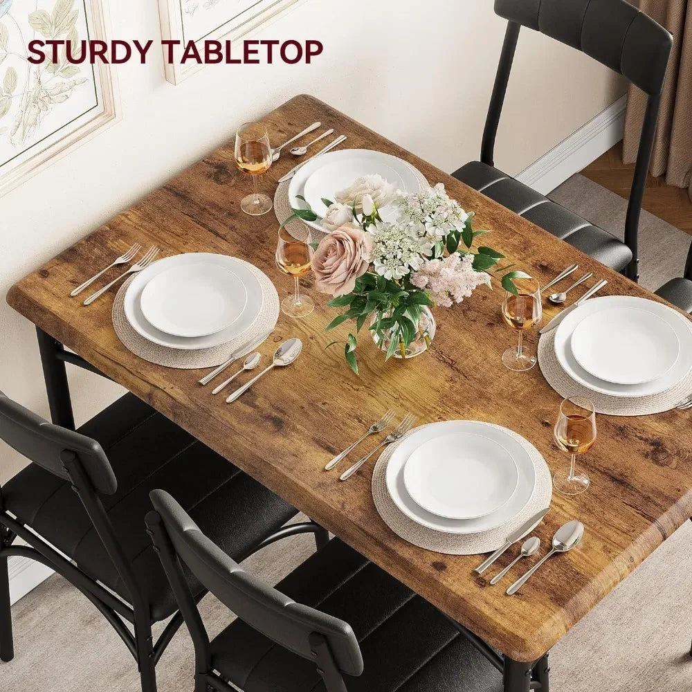 Juego de mesa de comedor para 4, mesa de cocina y sillas, juego de mesa de comedor rectangular con 4 sillas, 5 piezas