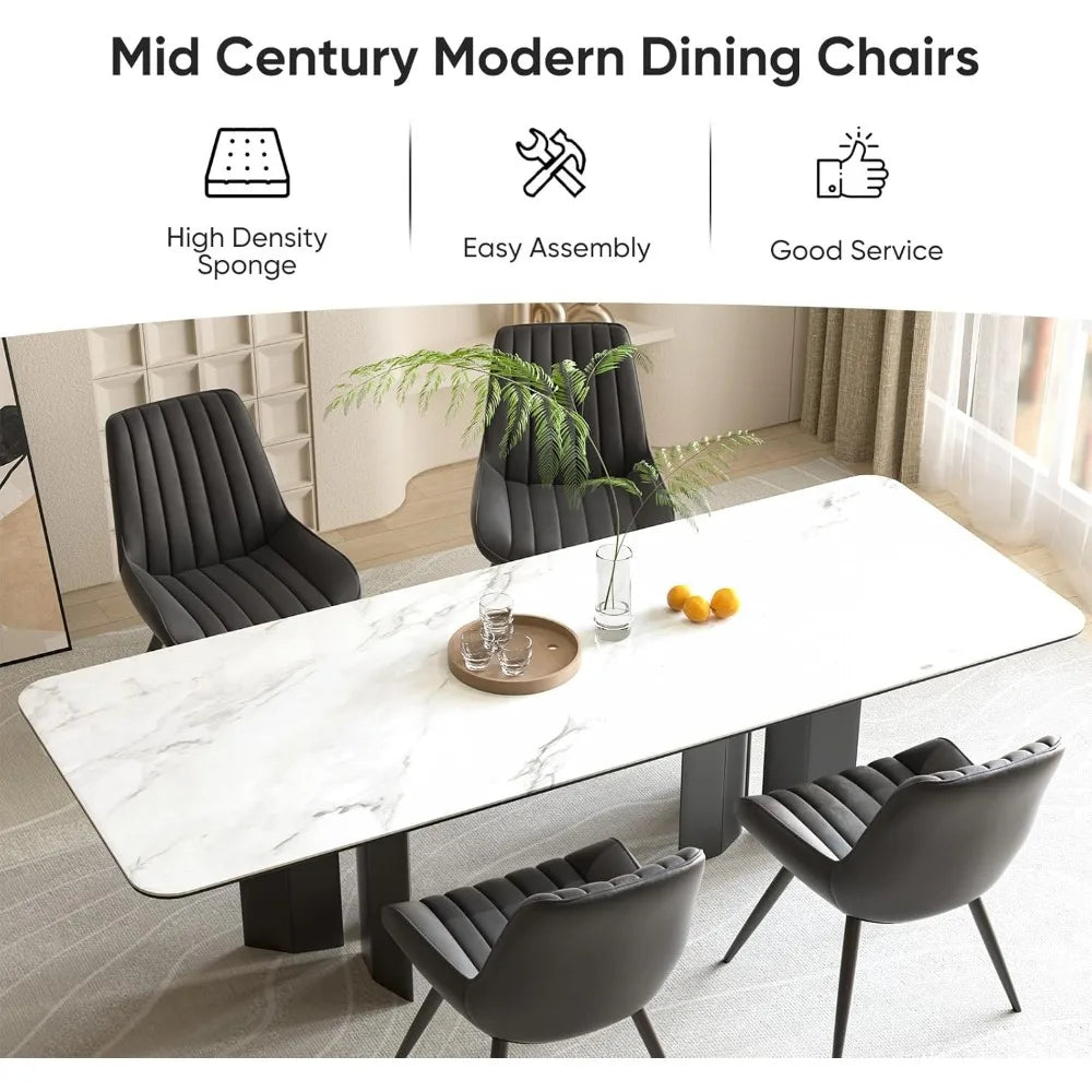 Juego de 6 sillas de comedor modernas, cómodas sillas de comedor con cojines gruesos, sillas auxiliares de cocina de tela con patas de metal, color negro