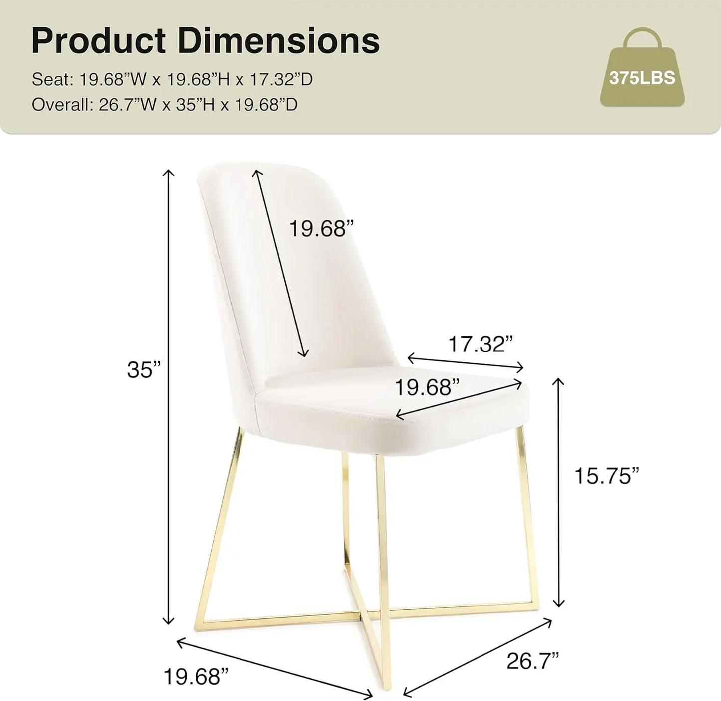 Ensemble de 4 chaises de salle à manger modernes en velours Rachelle bien tissées - Siège confortable ivoire avec pieds en métal doré - Parfait pour la salle à manger